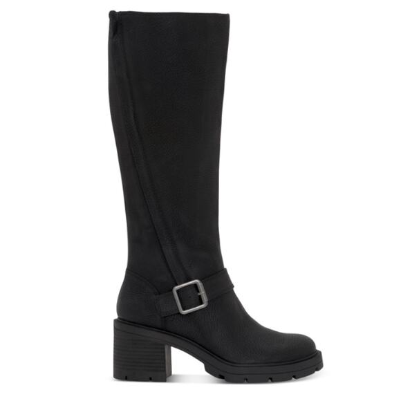 LUCKY BRAND Womens Black Scoty Round Toe Stacked Heel Leather Riding Boot 8 M - Picture 1 of 8